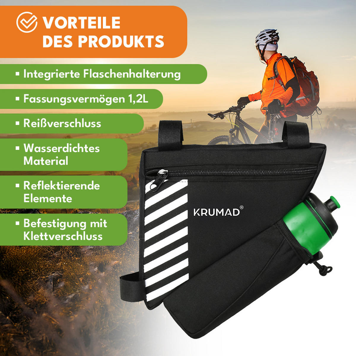 FAHRRADRAHMENTASCHE Dreiecktasche Wasserdicht Satteltasche für Fahrrad - Schwarz, Textil (20.5/18/5cm) - KRUMAD