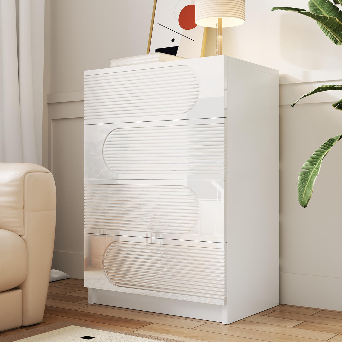 SIDEBOARD in Weiß Aufbewahrungsschrank mit 4 Schubladen und Vollauszügen für Büro und Wohnzimmer, B60/T38.5/H85cm - Weiß, Holzwerkstoff (60/85/38.5cm) - STILVORA