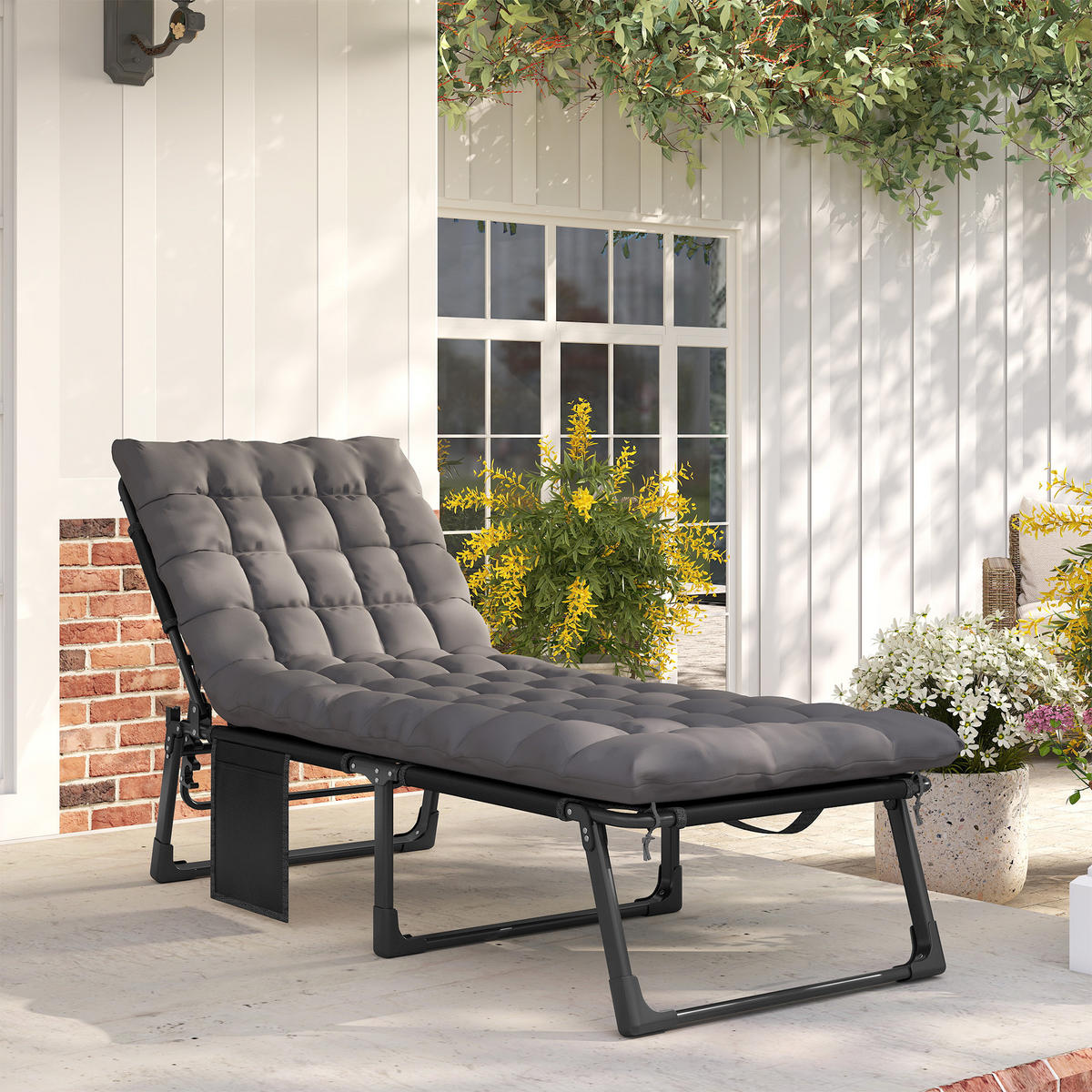 SONNENLIEGE Stahl Netzstoff Dunkelgrau - Dunkelgrau, Textil/Metall (68/34/190cm) - Outsunny