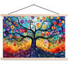 POSTER Kunst - Baum des Lebens - Blumen - Hippie 90x60 cm - Dunkelblau, Textil (90/60/0.15cm) - MuchoWow