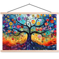 POSTER Kunst - Baum des Lebens - Blumen - Hippie 90x60 cm - Dunkelblau, Textil (90/60/0.15cm) - MuchoWow
