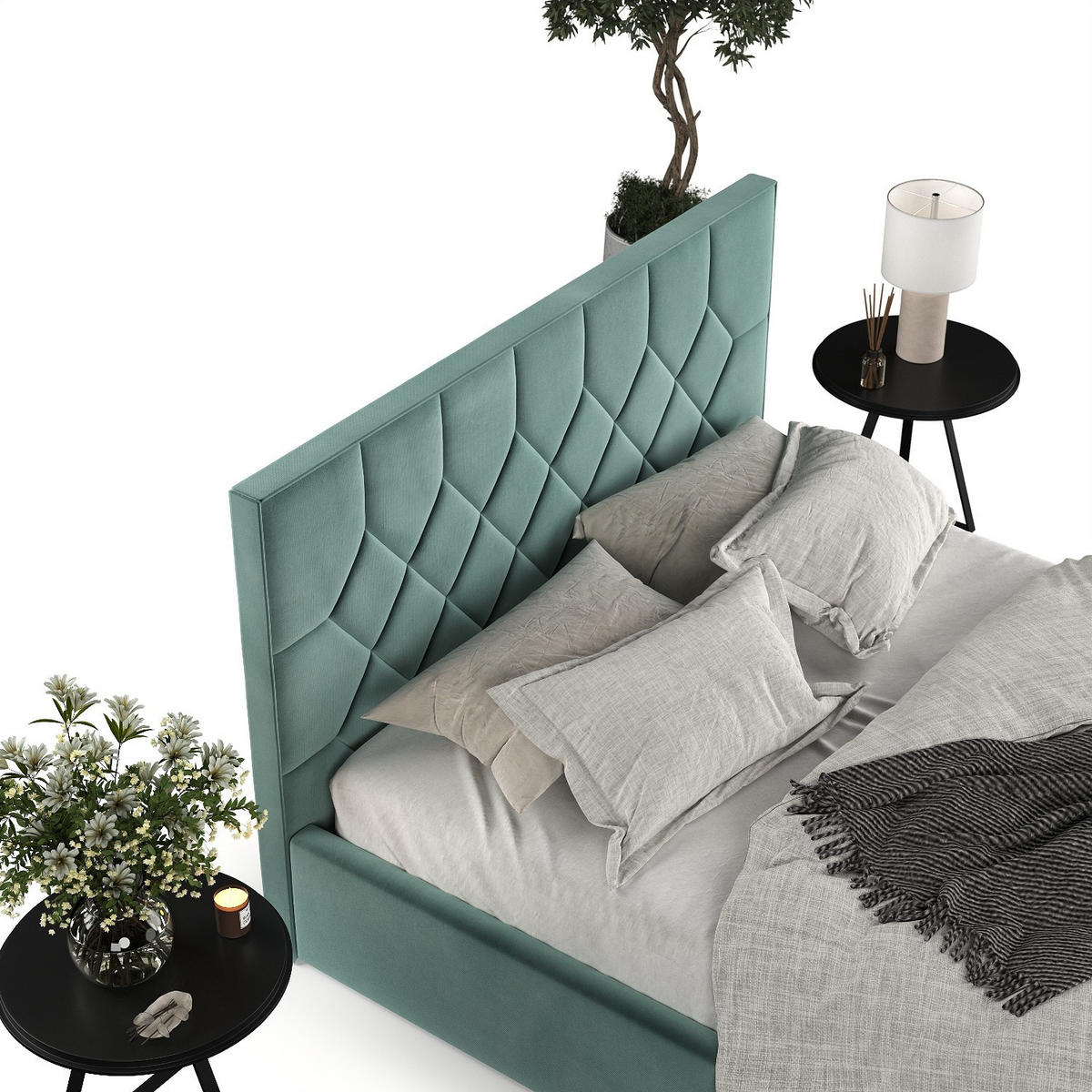 POLSTERBETT Brisa 180/200 cm Türkis im Kronos Stoff - Türkis/Schwarz, Holz/Holzwerkstoff (180/200cm) - AltaBeds