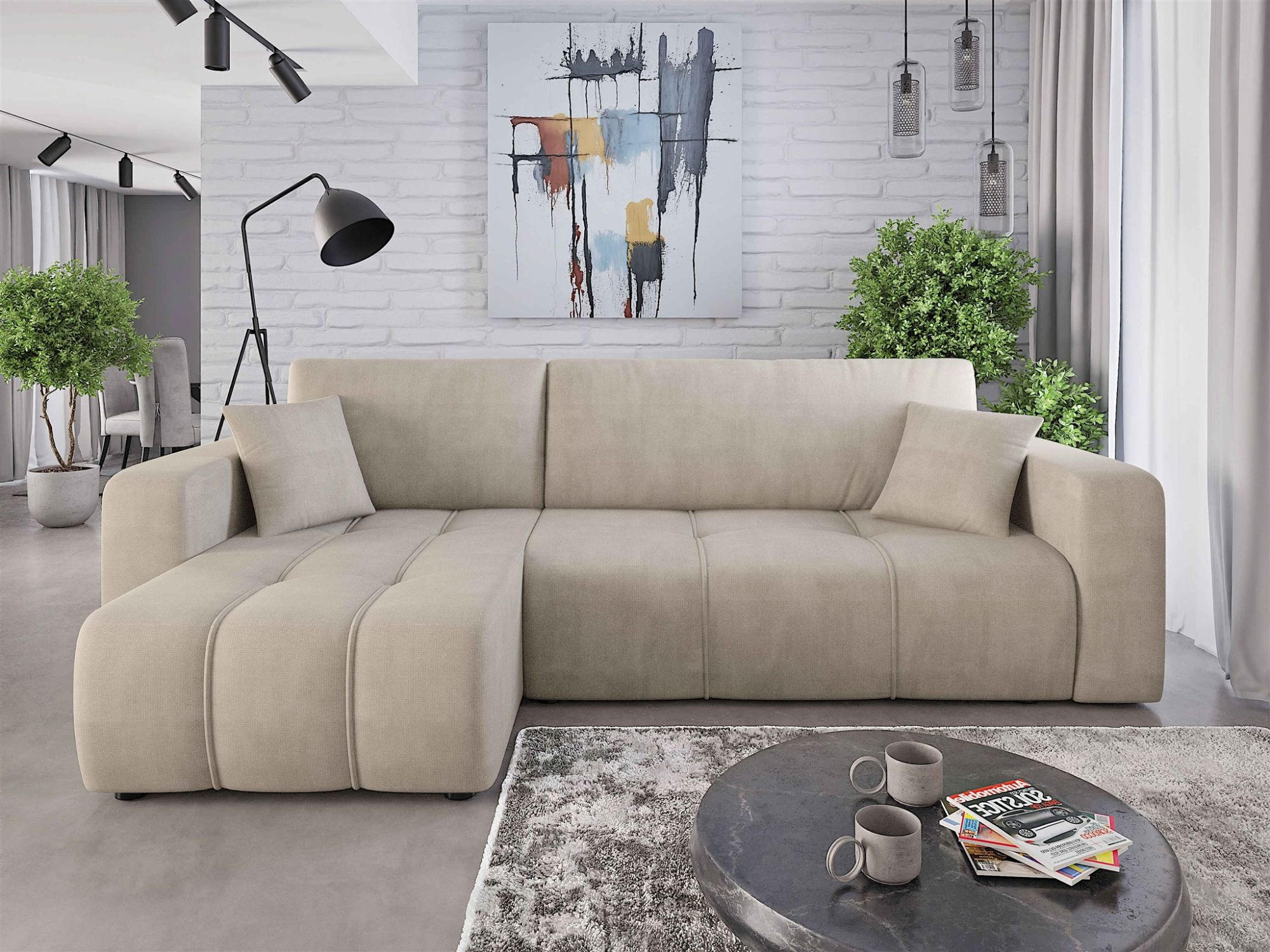ECKSOFA Dagny Mit Schlaffunktion - Beige, Holzwerkstoff/Textil (248/146cm) - Fun Möbel