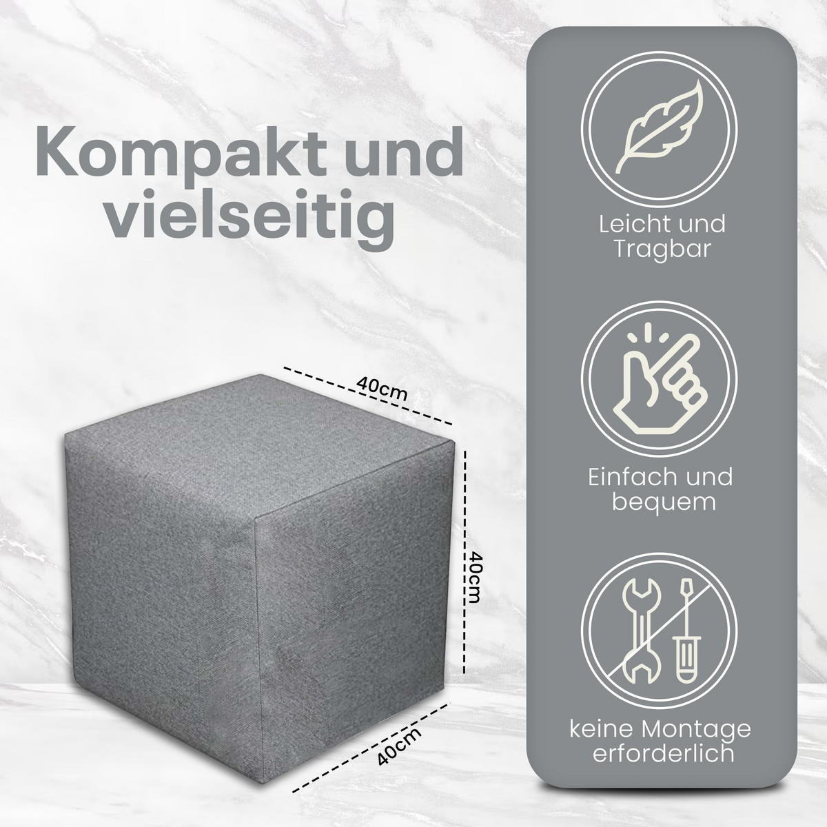 SITZWÜRFEL / Siège Pouf - Gris Foncé, 40X40X40 Cm, Assise Rembourrée, Confortable Pour Salon, Chambre Ou Bureau - Grau, Textil (41/41/40cm) - Best For Home