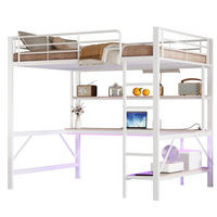 HOCHBETT 140/200 cm mit Schreibtisch, Regal, USB, Steckdose und LED-Beleuchtung aus Metall/MDF, Weiß - Weiß, Metall (140/200cm) - Redom