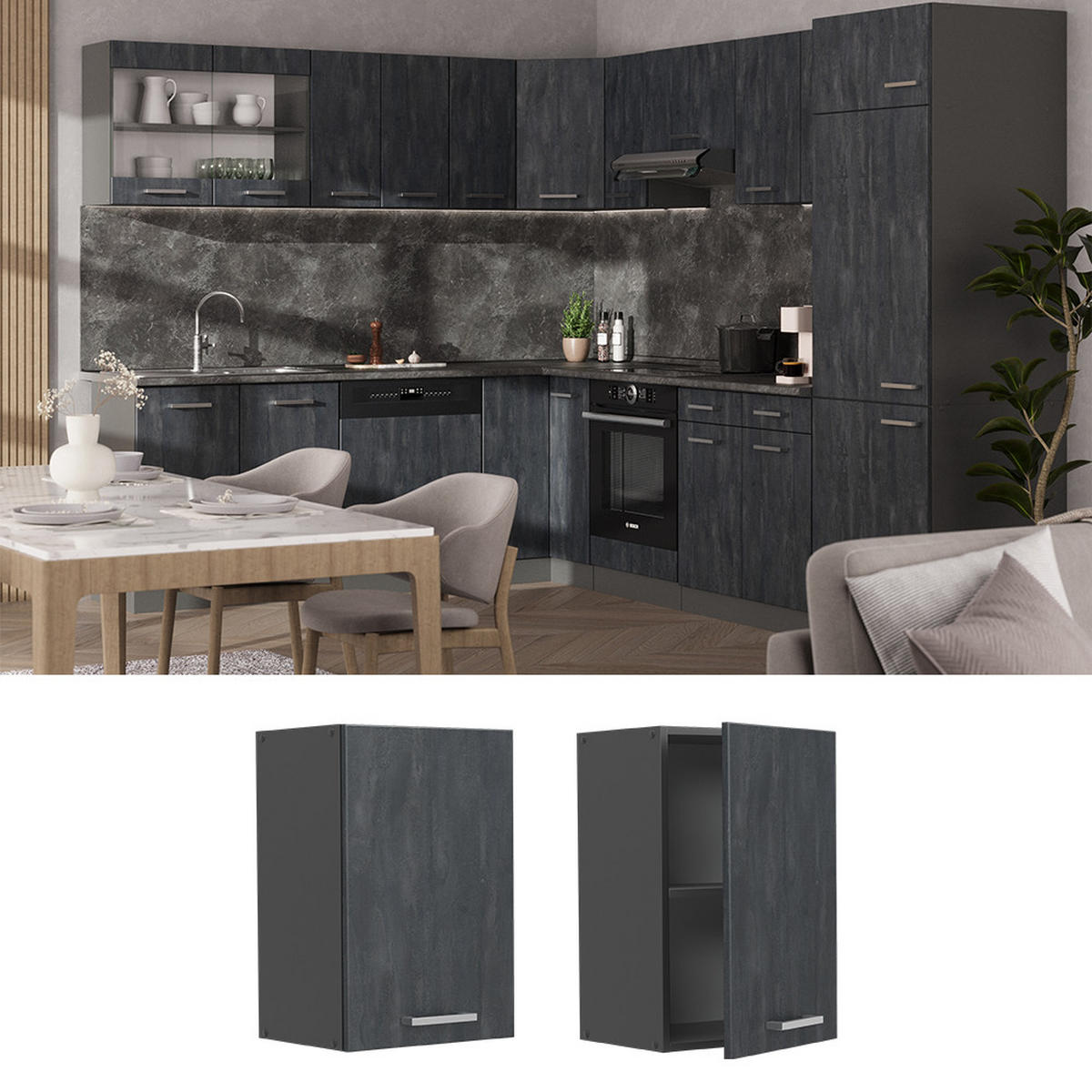 HÄNGESCHRANK R-Line Schwarz Beton 40 cm - Anthrazit/Schwarz, Holzwerkstoff (40/60/31cm) - Vicco