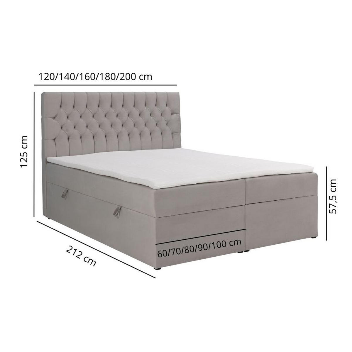 BOXBETT Dora mit Bonnelmatratze und Topper, 200x200, Hellgrau - Hellgrau, Holzwerkstoff (200/200cm) - AN-Moebel 4u