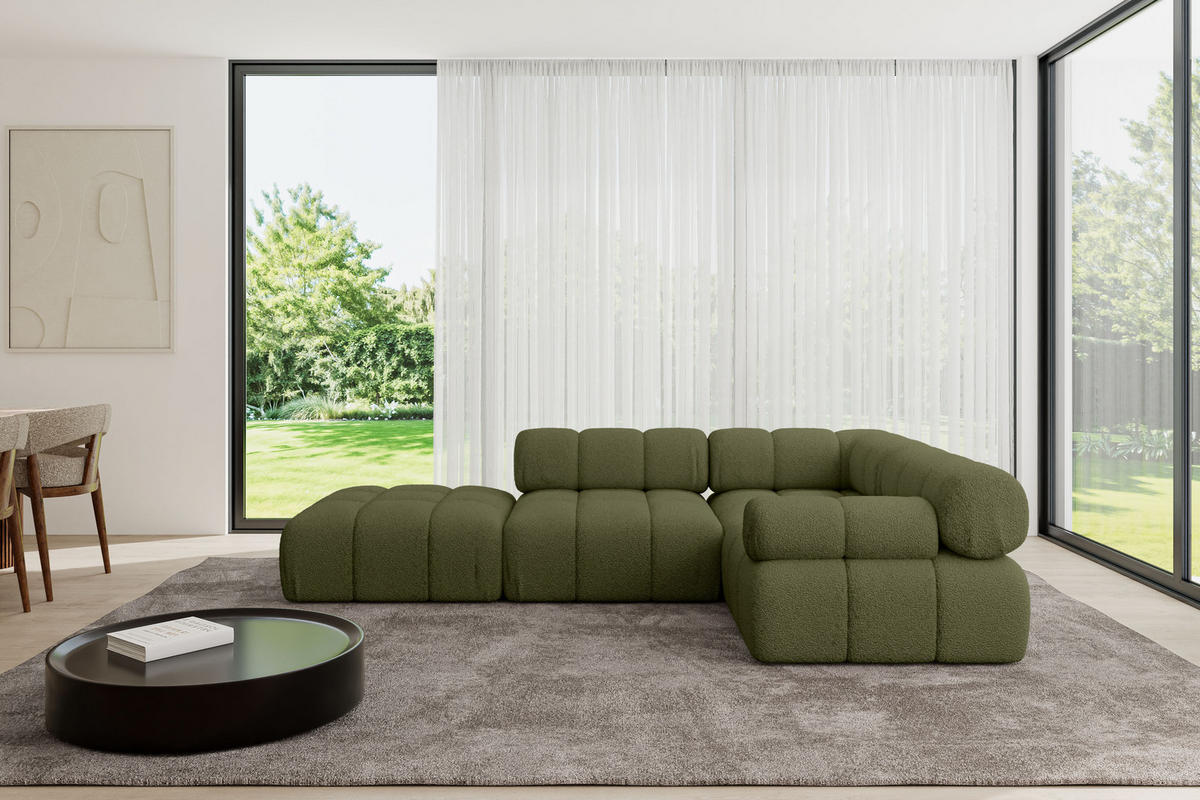 ECKSOFA modulares Sofa Felto-L1 - 285x190x70 cm Grün Bouclé - Grün, Holzwerkstoff/Textil (285/190cm) - ALTDECOR