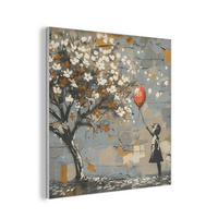 AKUSTIKPANEEL Baum - Graffiti - Banksy-Stil - Ballon-Mädchen 90x90 cm - Blaugrau, Textil (90/0.9/90cm) - MuchoWow