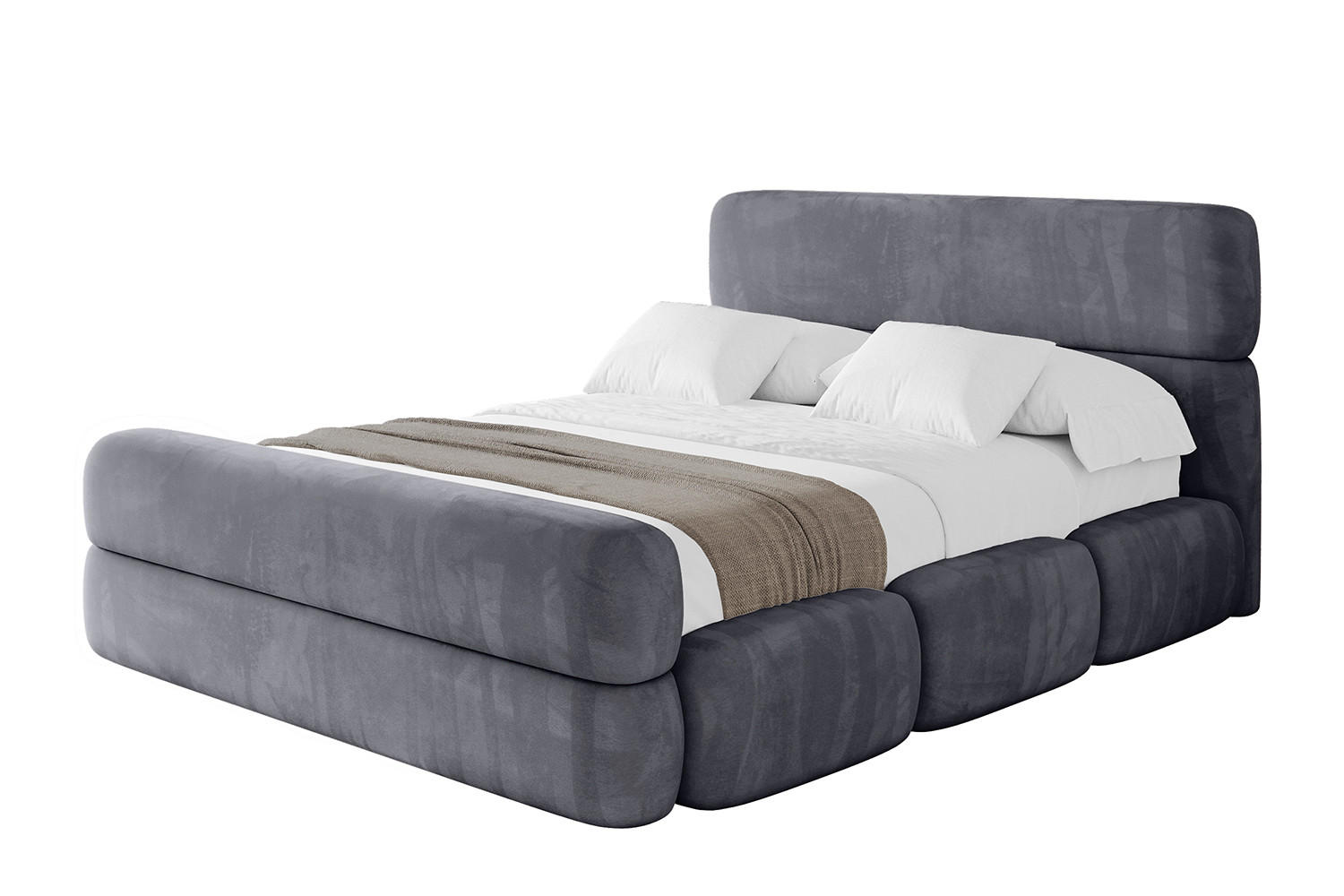 POLSTERBETT mit Bettkasten, Fußteil und Lattenrost, Bett mit Matratze H3/H4 - ELVA-Z 200x200 Dunkelgrau - Dunkelgrau, Holzwerkstoff/Textil (200/200cm) - ALTDECOR