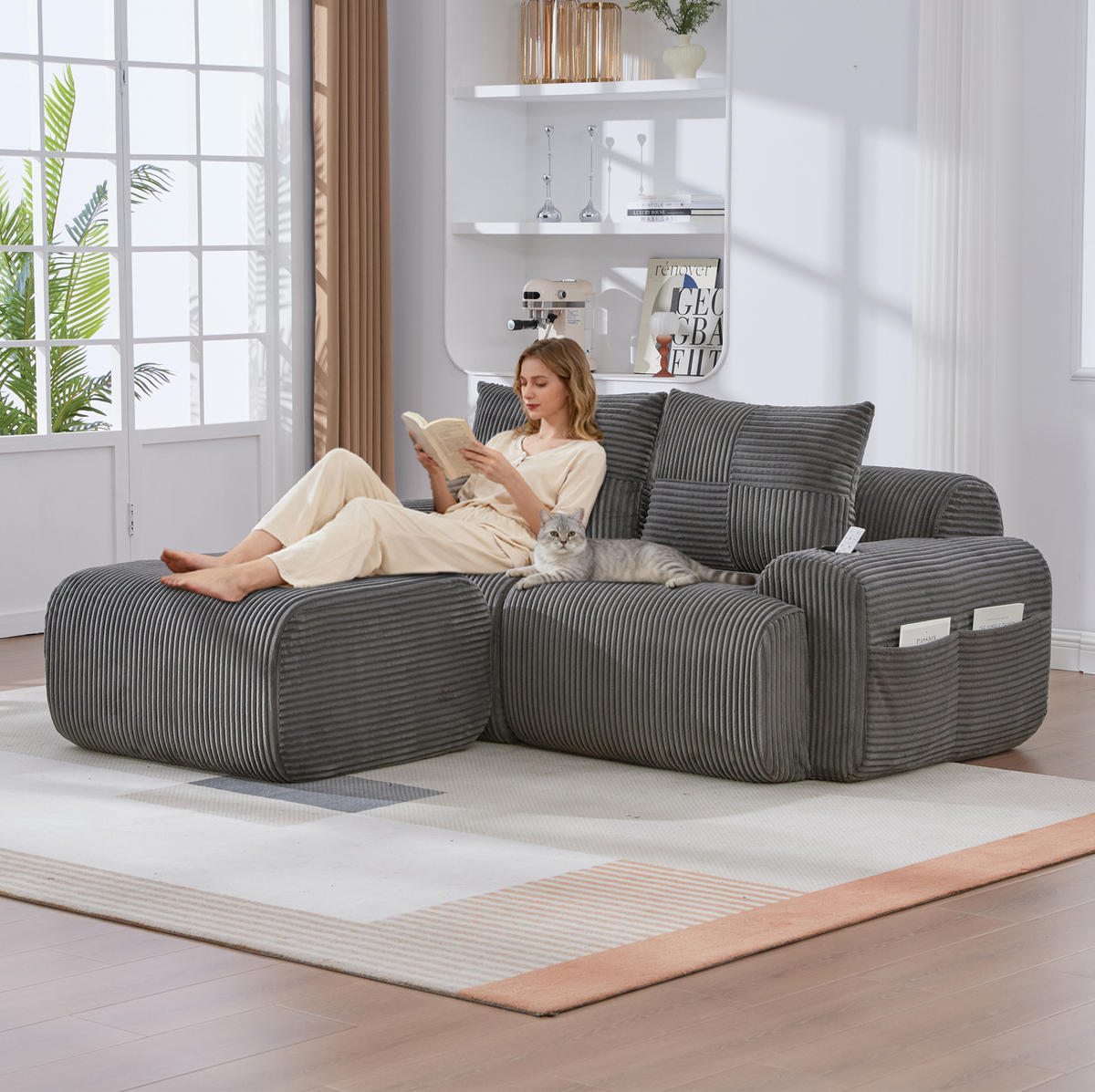 SOFA modular 2-Sitzer 200 x 174 cm Cord Dark Gray - Dunkelgrau, Kunststoff (174/200.1cm) - Meubliv