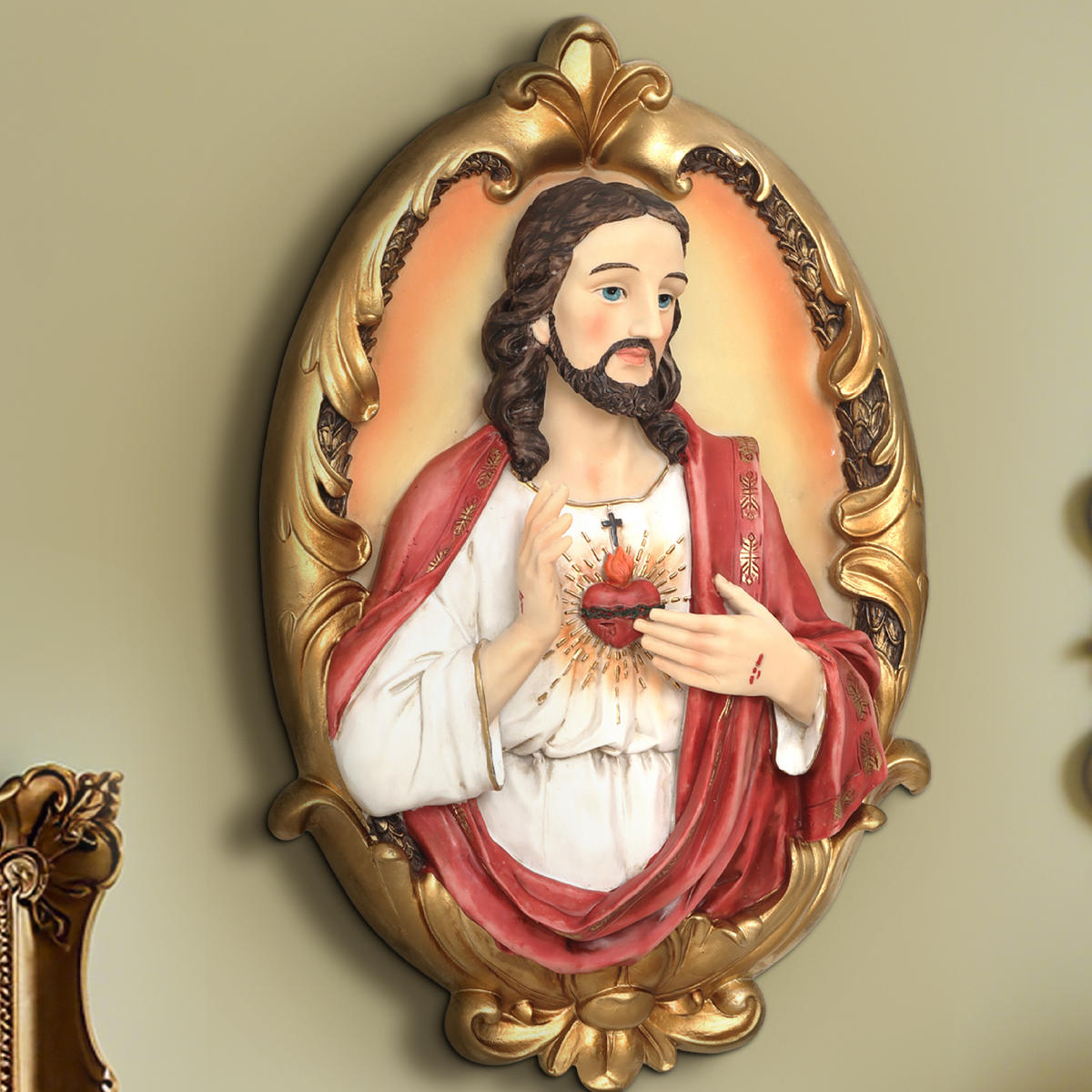 WANDDEKOR Heiligstes Herz Jesu, Symbol der Liebe | B26.5 x T8 x H40.5 cm - Multicolor, Kunststoff (26.5/40.5/8cm) - Hometopia