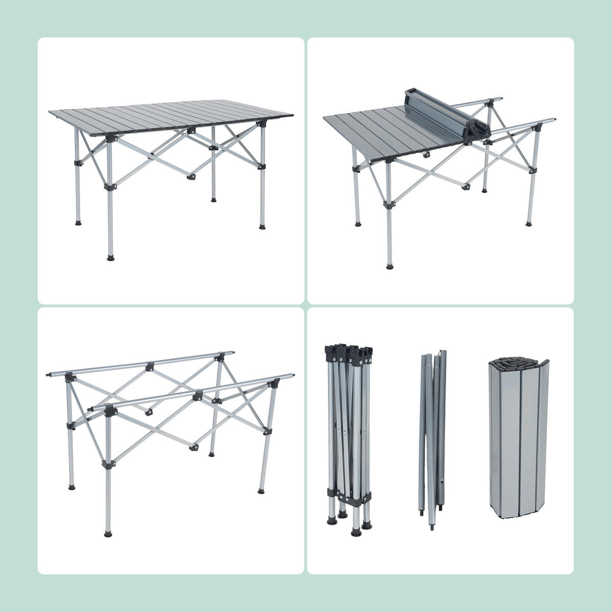 CAMPINGTISCH - Silberfarben, Metall (53/95/55cm) - Relaxdays