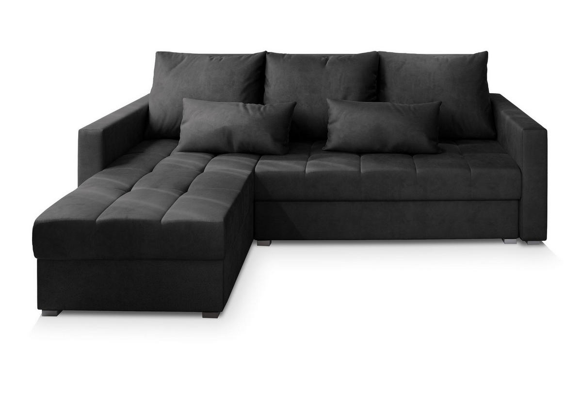 ECKSOFA KOS PIK M Schwarz Velours-Stoff mit Schlaffunktion - Schwarz, Holz (220/140cm) - MASSENO