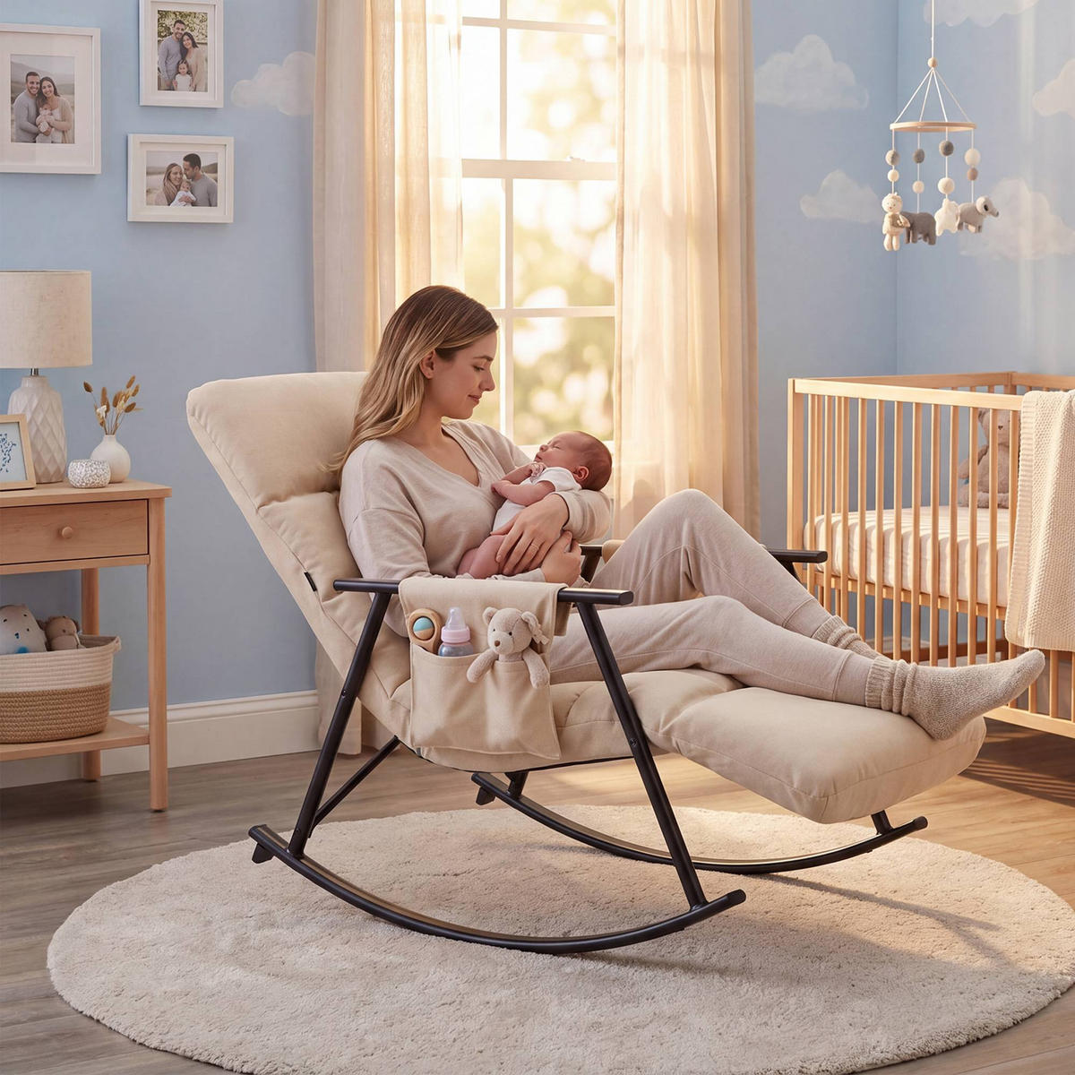 SCHAUKELSTUHL Mika Indoor 61x100x66cm Stoff Creme Liegestuhl - Creme, Kunststoff (61/66/100cm) - DELUKE