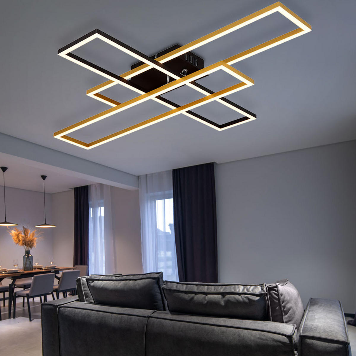 LED DECKENLEUCHTE Gold Schwarz Matt - Goldfarben, Metall (80/60/9.5cm) - Globo Lighting