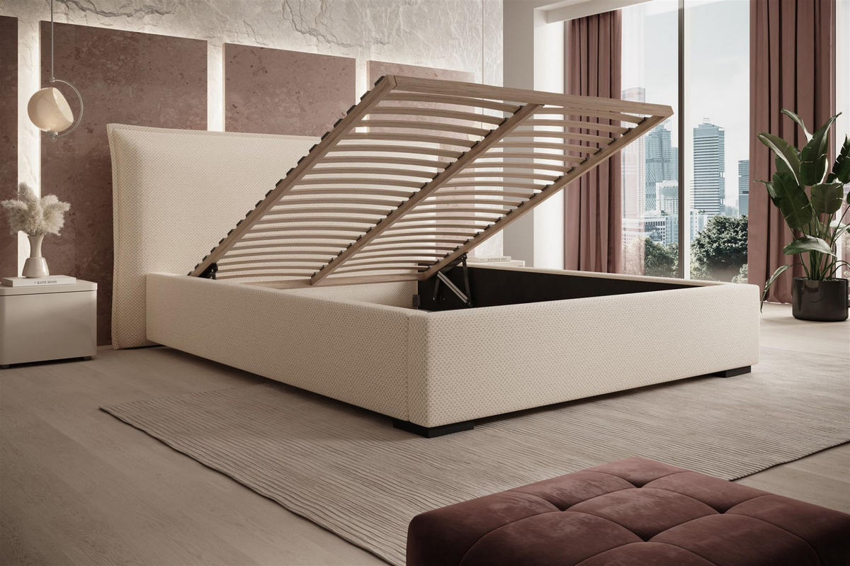 POLSTERBETT Amada In Pop - Beige, Holzwerkstoff/Textil (140/200cm) - Fun Möbel