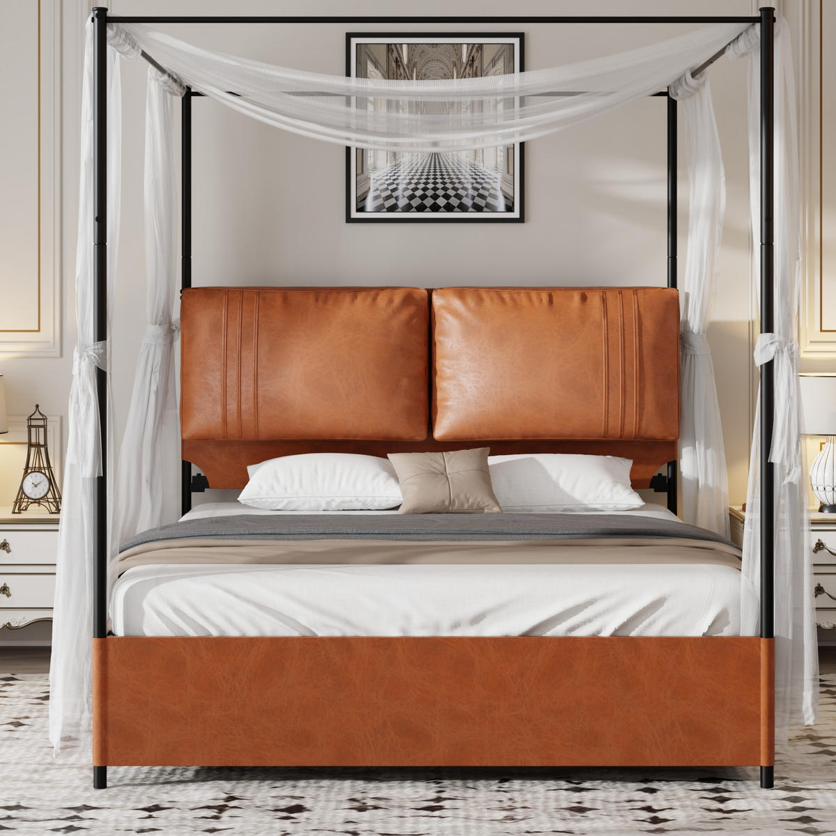 METALLBETT 140/200 cm in Braun mit Baldachin-Design - Braun, Textil/Metall (140/200cm) - WISHDOR