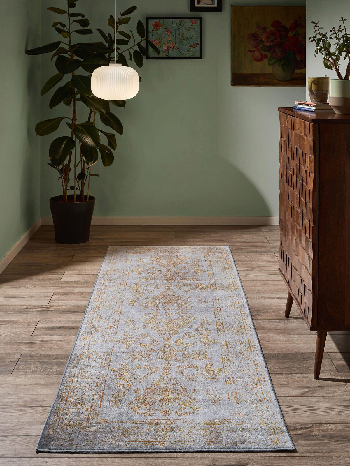 VINTAGE-LÄUFER Miray waschbar 80/240 cm - Orange/Grau, Kunststoff (80/240cm) - benuta Nest