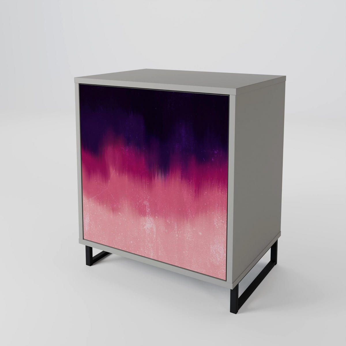 SIDEBOARD AURORA BOREALIS, Grau, 57,5x42x72,5 cm, Schwarze Metallfüße - Multicolor/Schwarz, Holzwerkstoff/Metall (57.5/72.5/42cm) - SpaceRebels