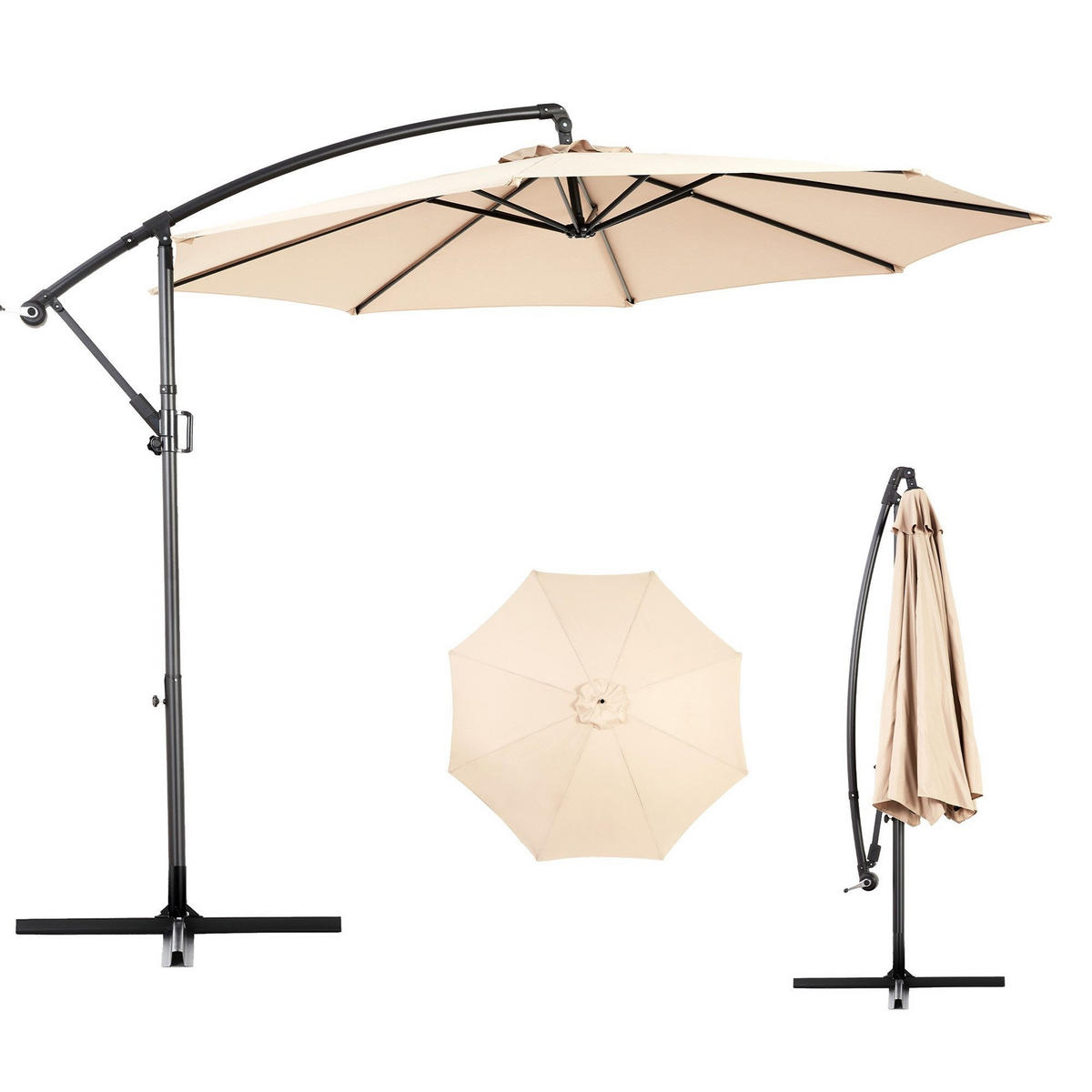 SONNENSCHIRM 295x295cm,Ampelschirm,Gartenschirm,Aluminium,Sonnenschutz,Khaki - Braun, Metall (295/295cm) - LVHOM
