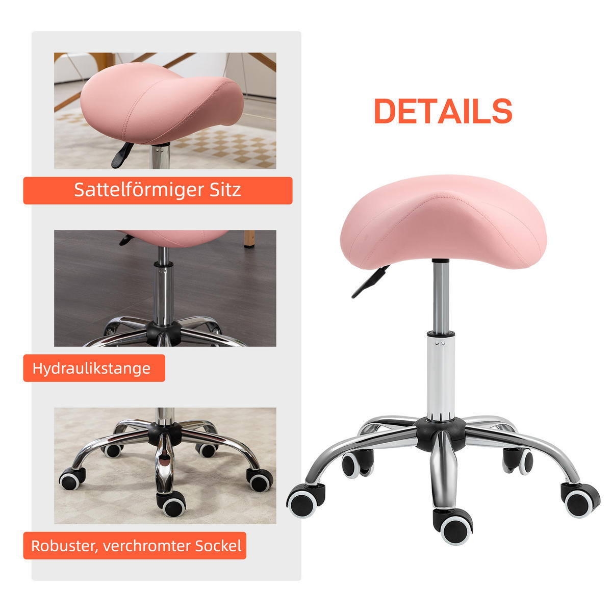 ROLLHOCKER Höhenverstellbar Rosa 53.0/52.0/61.0 cm - Rosa, Kunststoff (52/61/53cm)