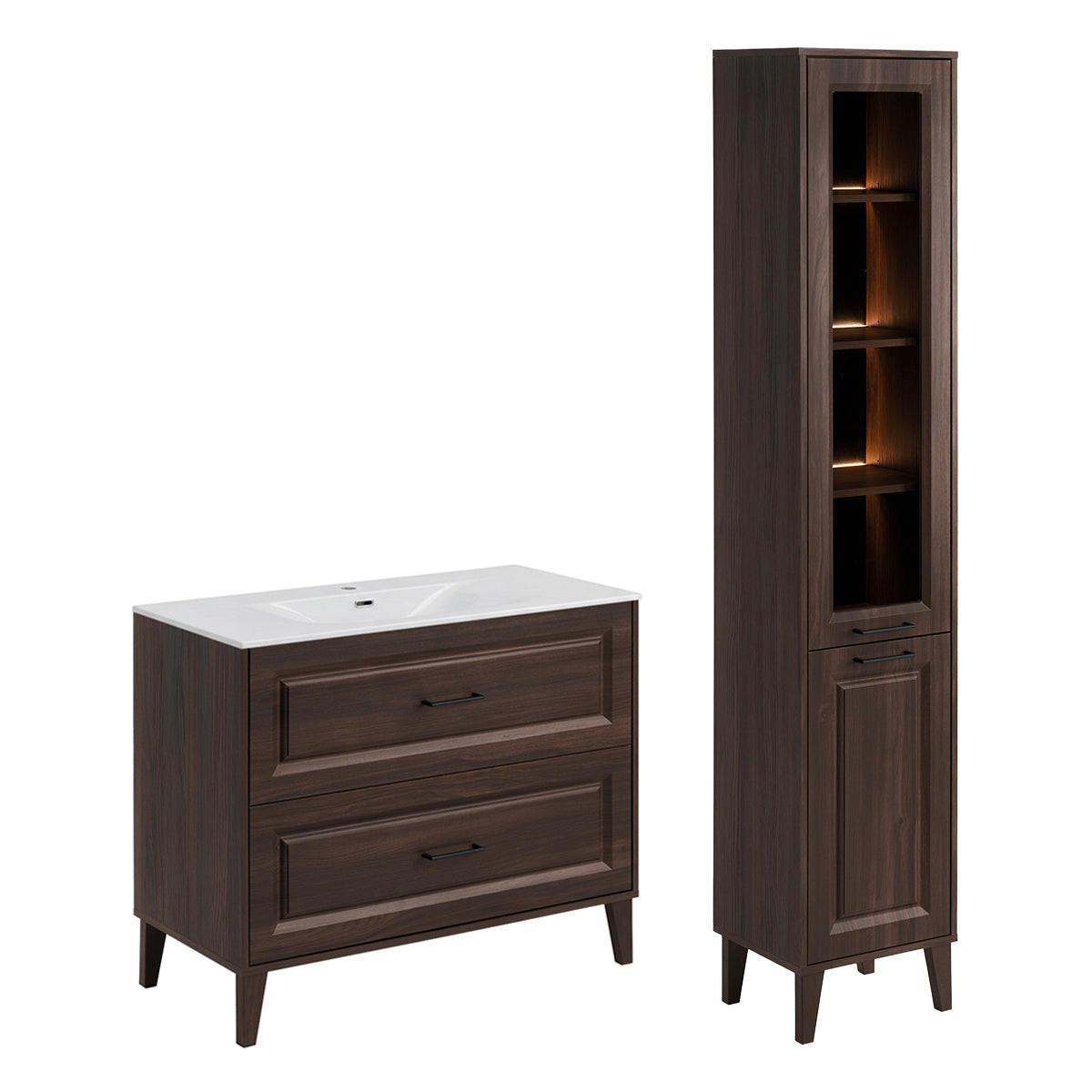 BADMÖBEL 101cm Moka 2er-Set Holz - Braun, Holzwerkstoff (101/82/46cm) - Petits-meubles