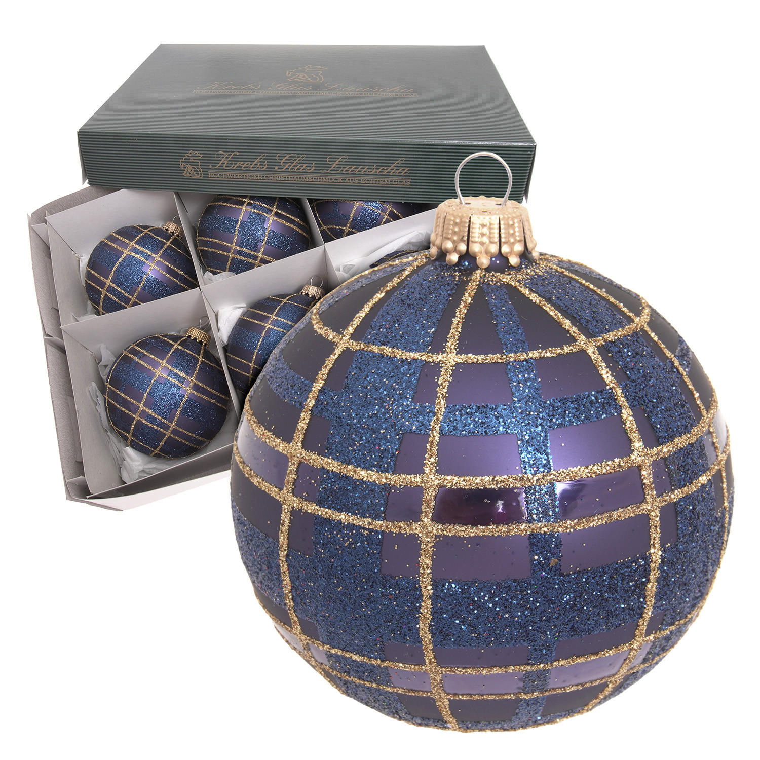 CHRISTBAUMKUGELN Schottische Weihnacht Blau 8cm (Glas / 6 Stk.) - Blau, Glas (8/8/8cm) - Krebs Glas Lauscha