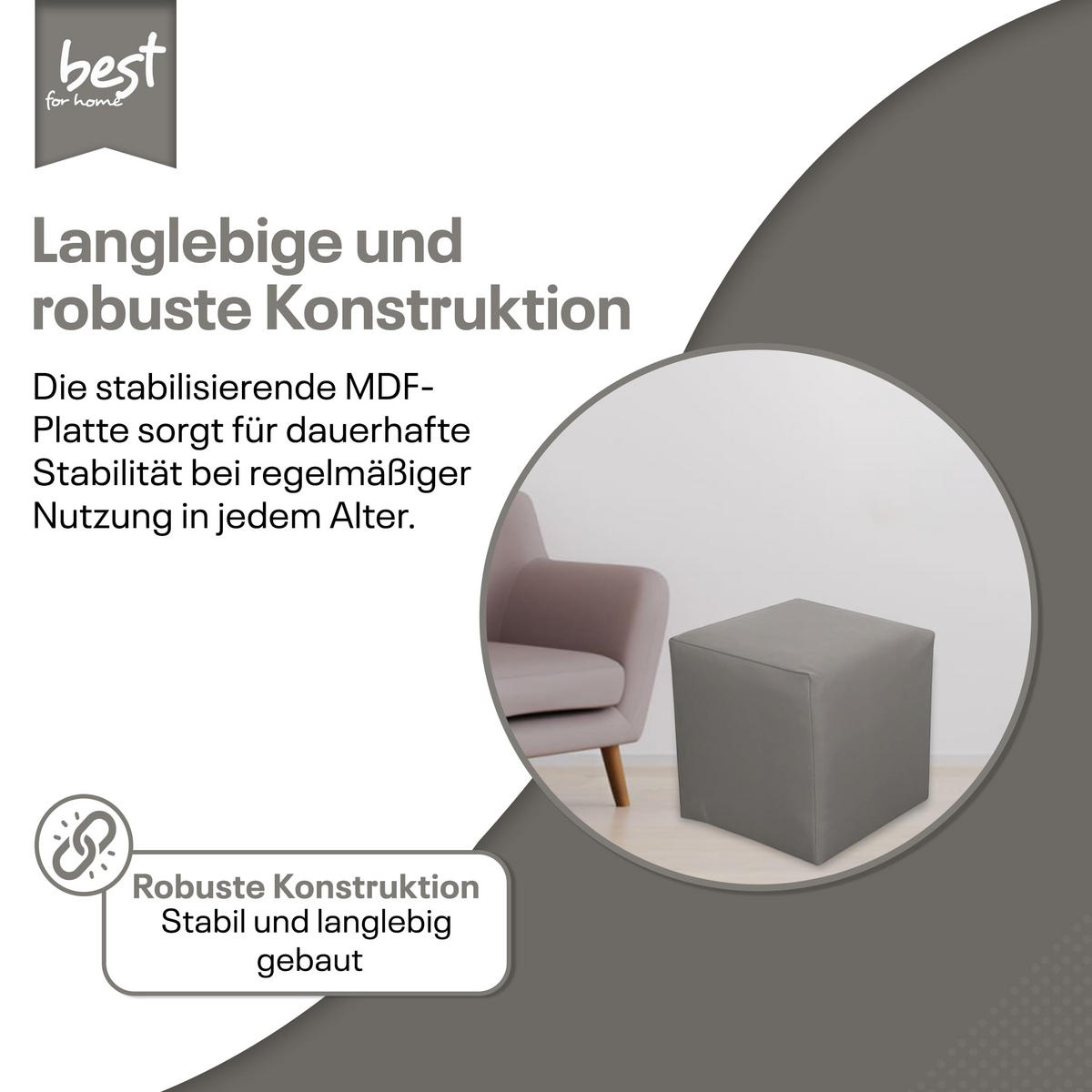 SITZWÜRFEL / Siège Pouf - Gris, 40X40X40 Cm, Assise Rembourrée En Simili Cuir, Confortable Pour Salon, Chambre Ou Bureau - Grau, Leder/Textil (41/41/40cm) - Best For Home