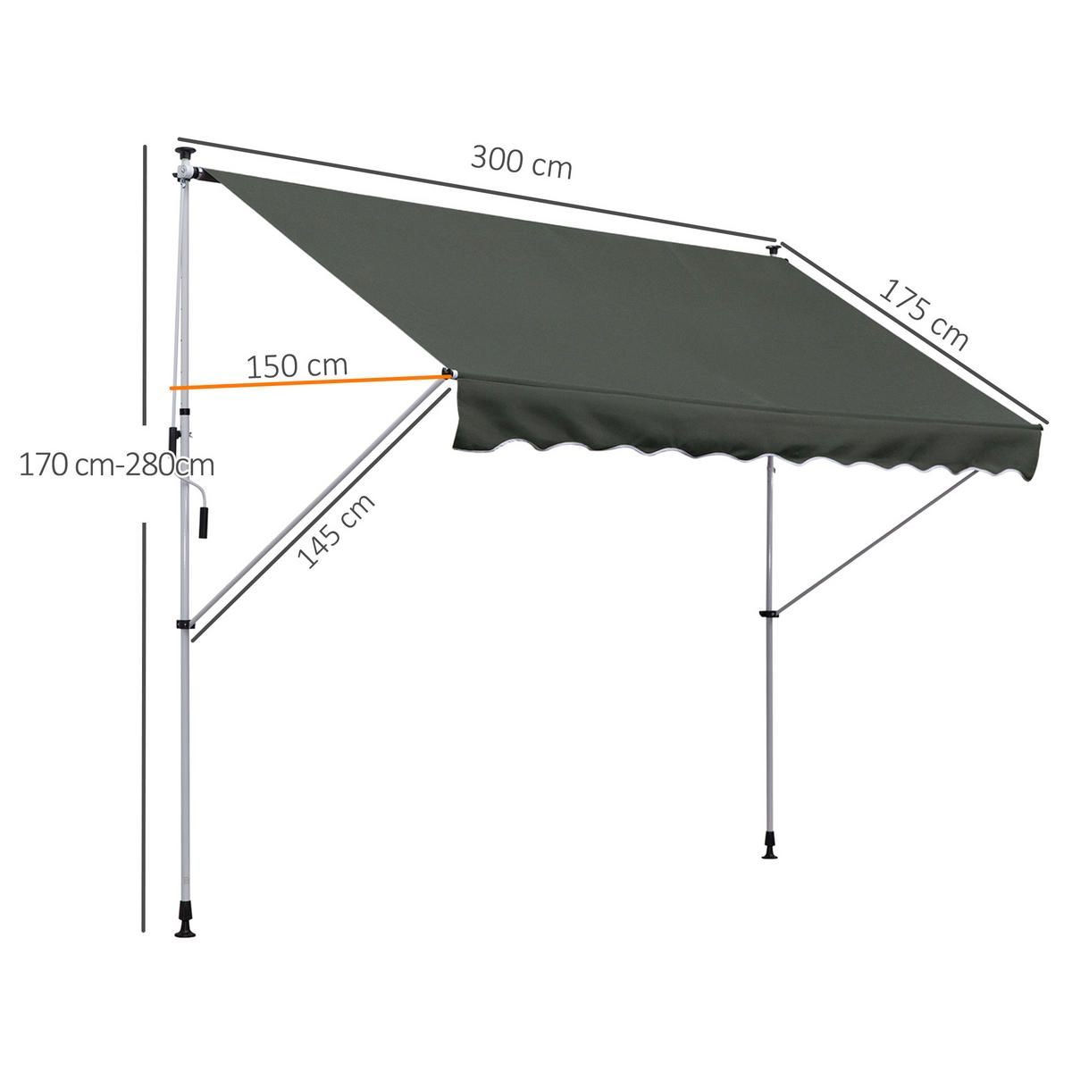 MARKISE, Grün+Weiß, Aluminium, Stahl, Polyester - Grau, Metall (150/280/300cm) - Outsunny