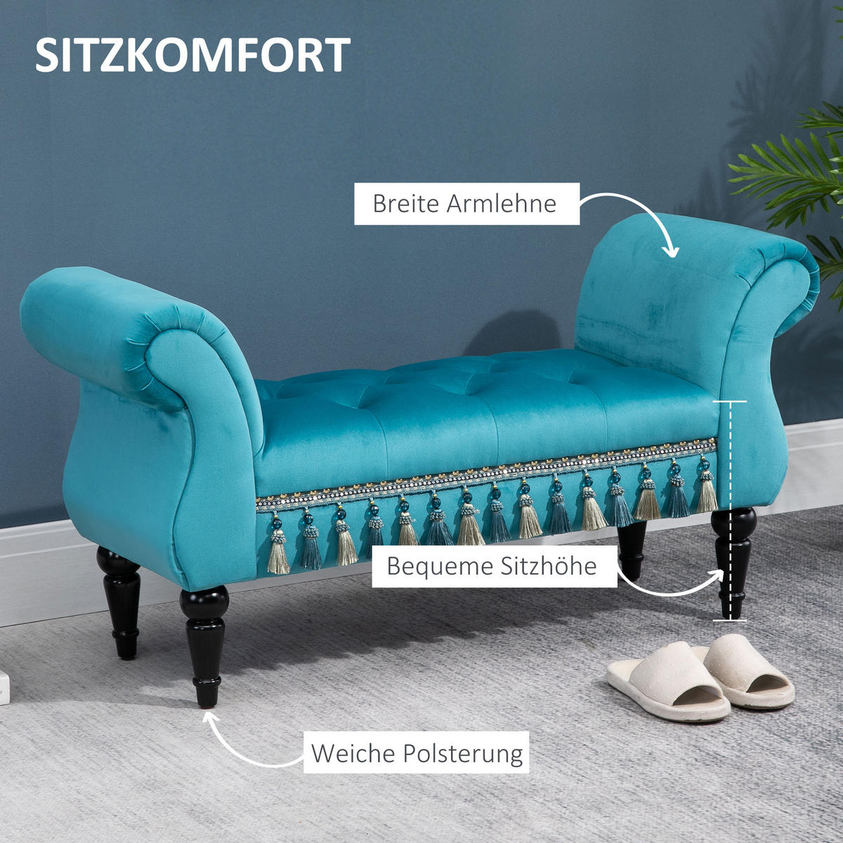 POLSTERBANK, Polyester, Kautschu,k Schaumstoff, Blau, 117 x 40 x 58 cm - Blau, Kunststoff (40/58/117cm) - HOMCOM