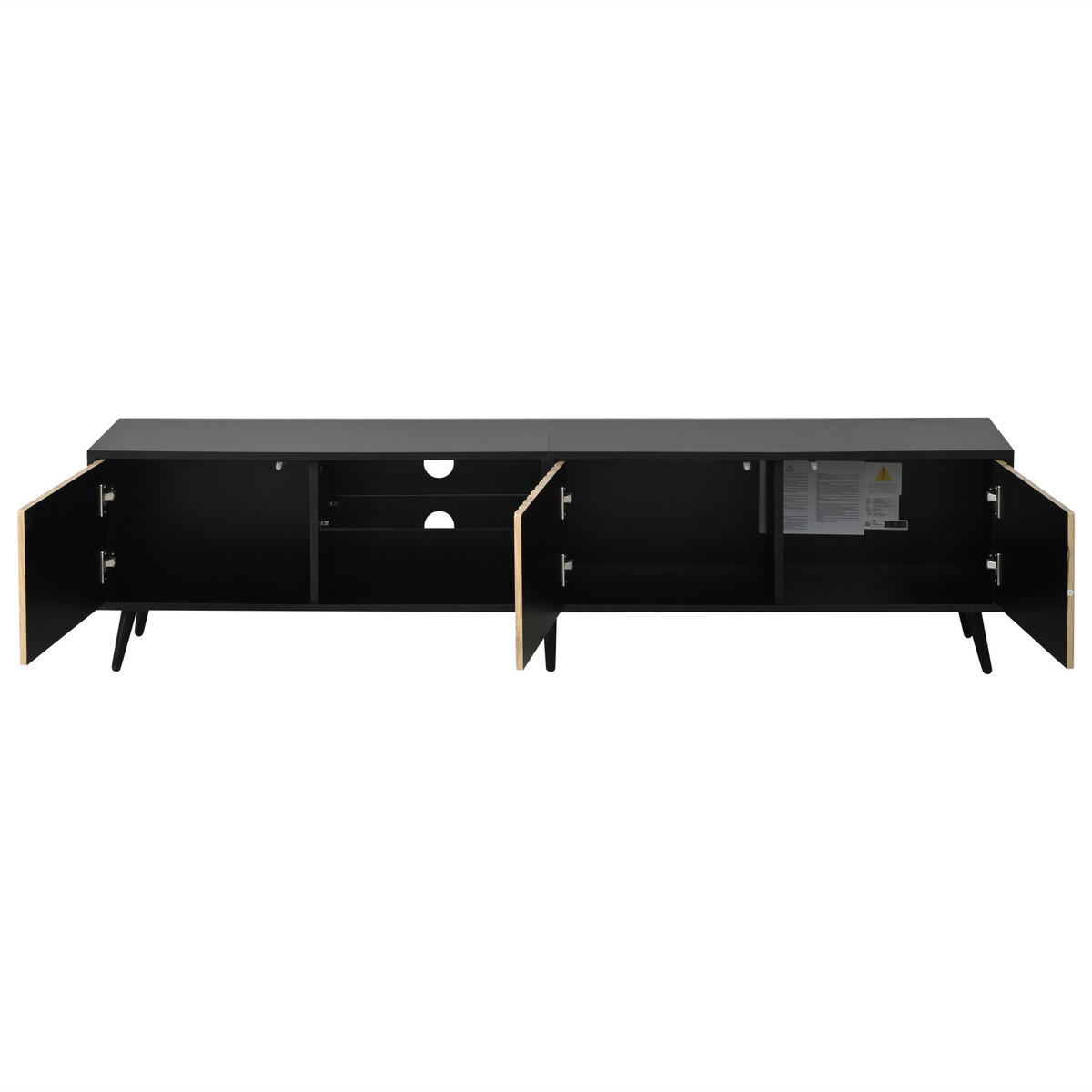 TV-ELEMENT 175/31/43.5 cm Naturholzfarbe + Schwarz mit 4 Ablagefächer - Naturfarben, Holz (175/43.5/31cm) - Oxeza