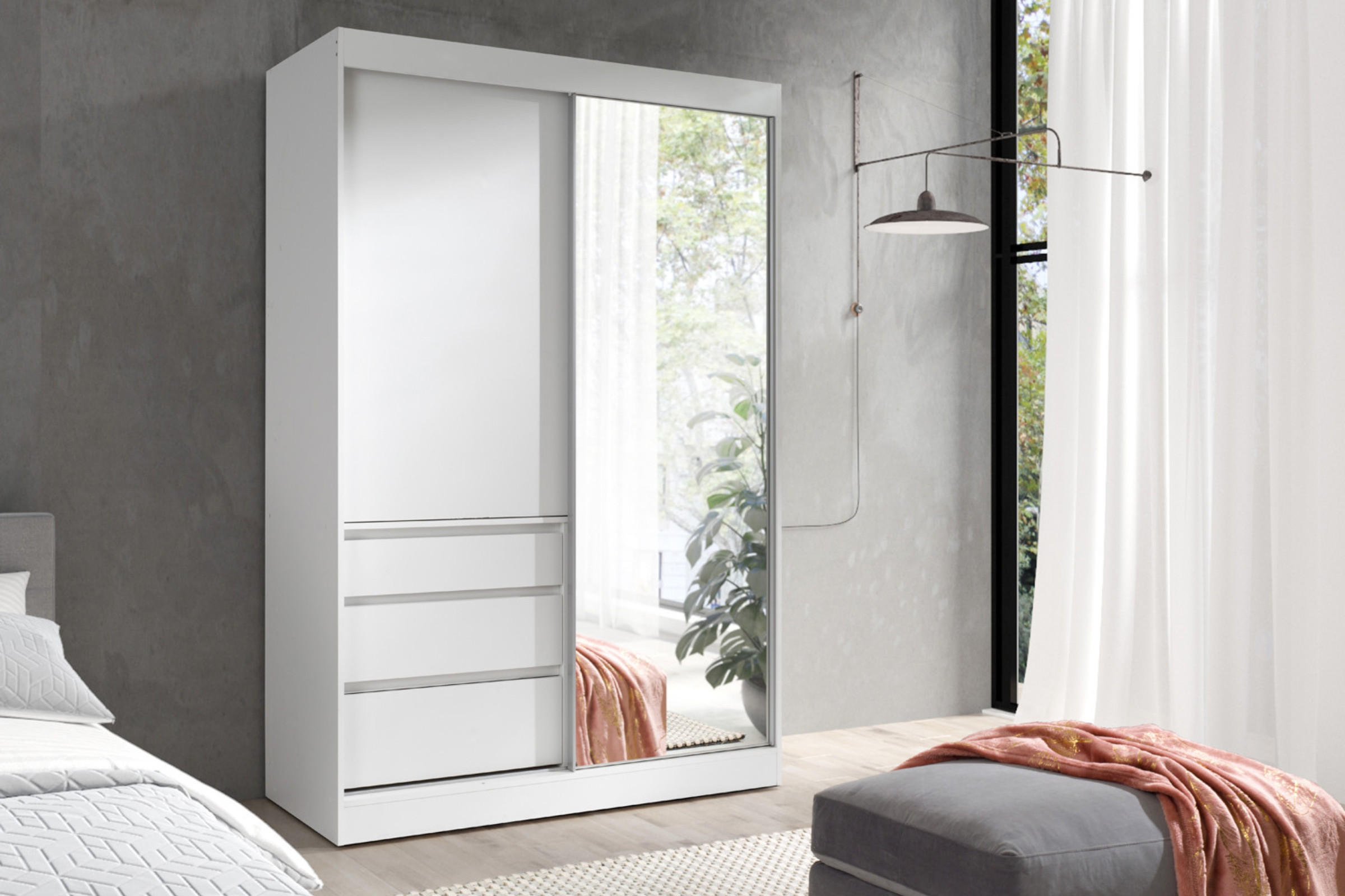 SCHWEBETÜRENSCHRANK HAITI 140/216 cm in Weiß Matt - Weiß, Holzwerkstoff (140/65/216cm) - Deine Möbel 24