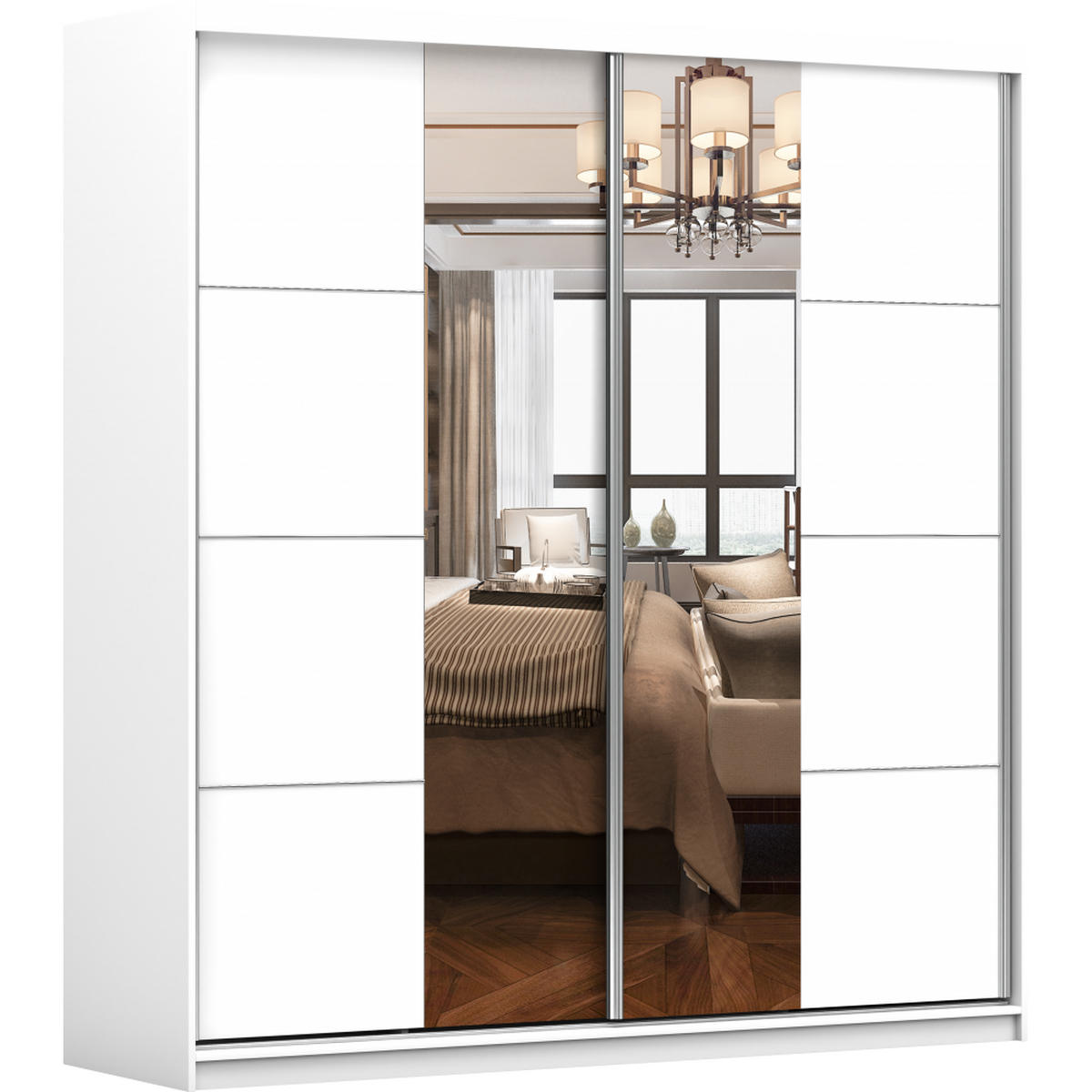 SCHWEBETÜRENSCHRANK 203/218/61 cm 2-türig Pola 38 Weiß,Weiß - Alufarben/Weiß, Glas/Holzwerkstoff (203/218/61cm) - imoebel24
