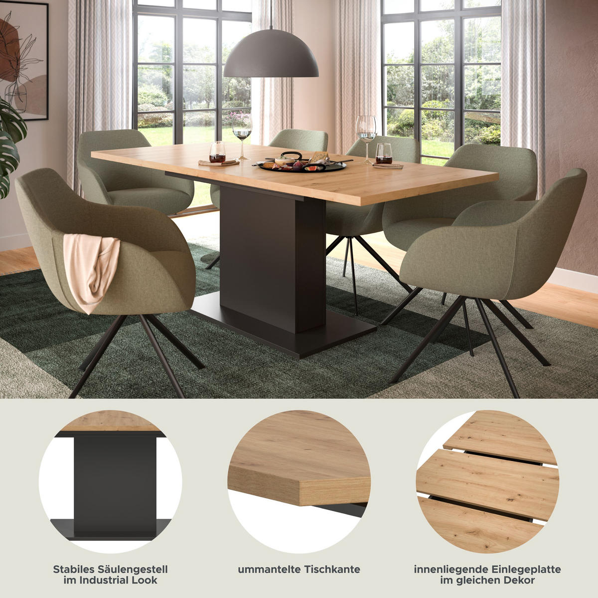 ESSTISCH MOTION (B/H/T: ca. 150/76/90 cm) in grau/Artisan Oak Nachbildung - Grau, Holzwerkstoff (90/150/76cm)