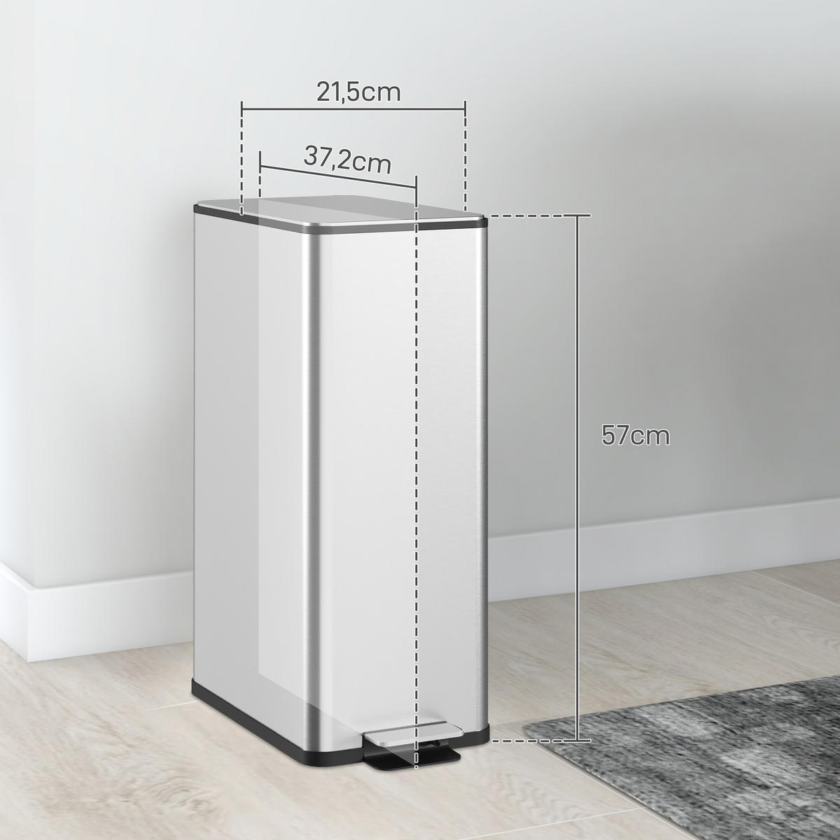 MÜLLEIMER 20L - Silberfarben, Metall (37.2/57/21.5cm) - HOMCOM