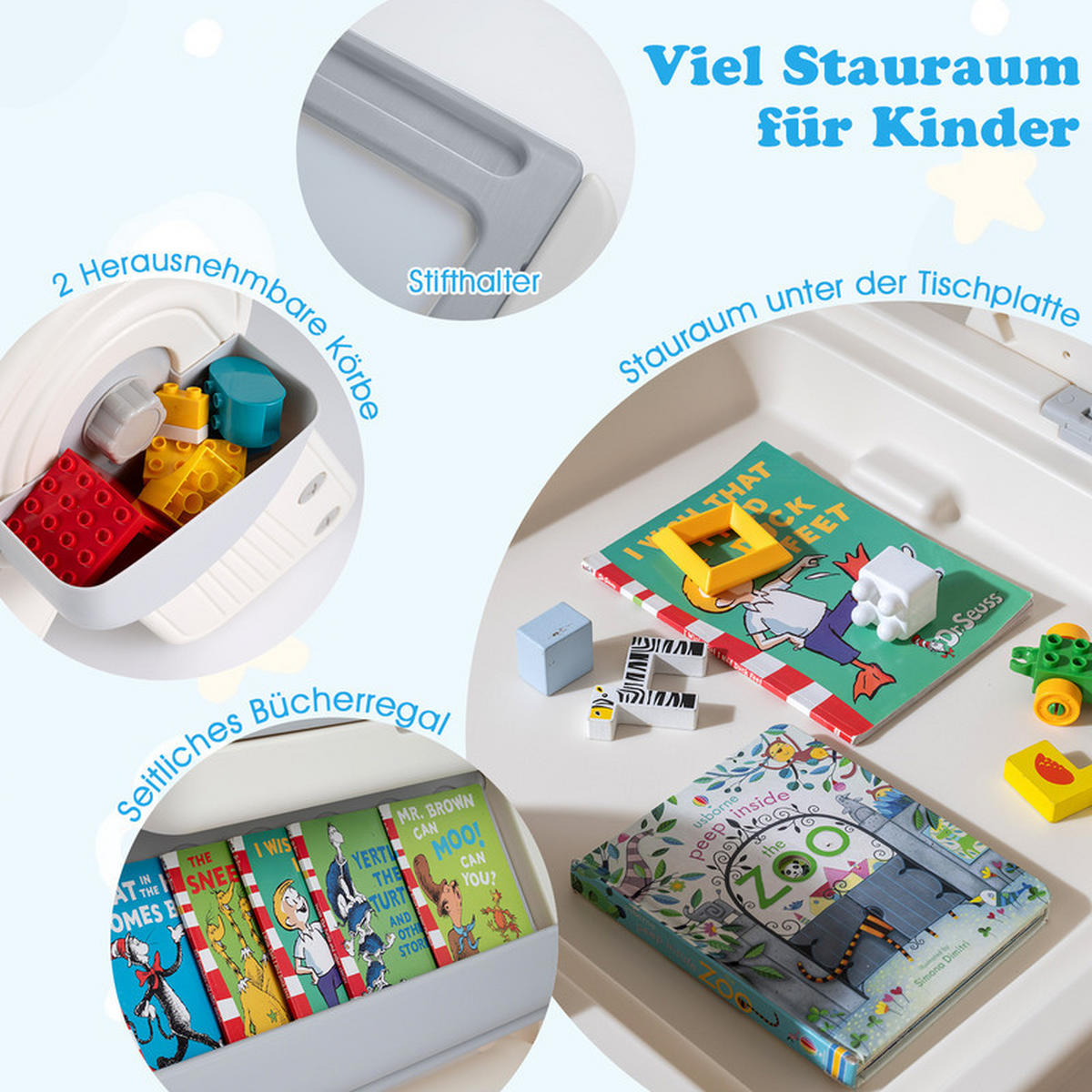 KINDERTISCH mit stuhl grau(2-tlg) - Grau, Kunststoff (82/58/67cm) - COSTWAY
