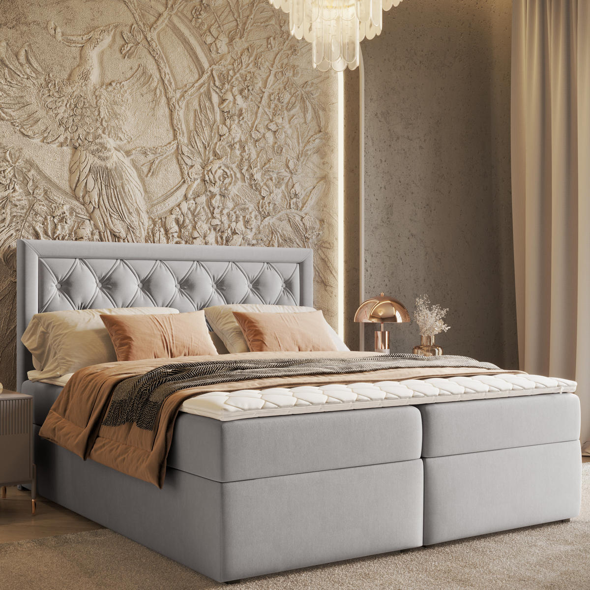BOXBETT Maestro Grau 120/200 cm mit Bonellmatratze und Topper - Schwarz/Grau, Holz/Holzwerkstoff (120/200cm) - Maison de Reve
