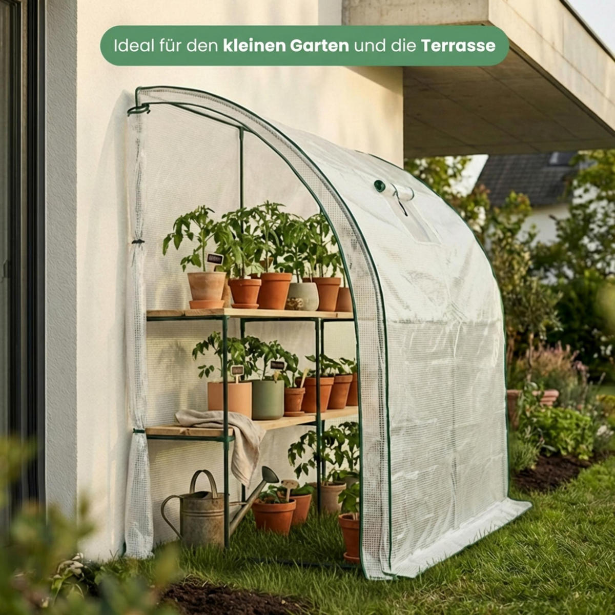 ANLEHNGEWÄCHSHAUS, Weiß, 100x200x210 cm - Weiß, Metall (100/210/200cm) - Akord