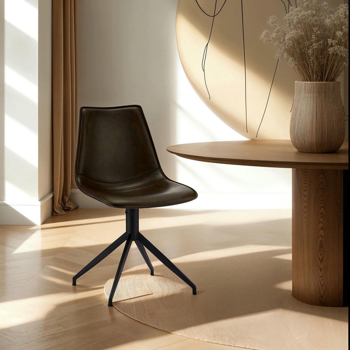 STUHL-SET 2 Stück in Kunstleder - Schwarz/Braun, Textil/Metall (48/85/57cm) - Furnhouse