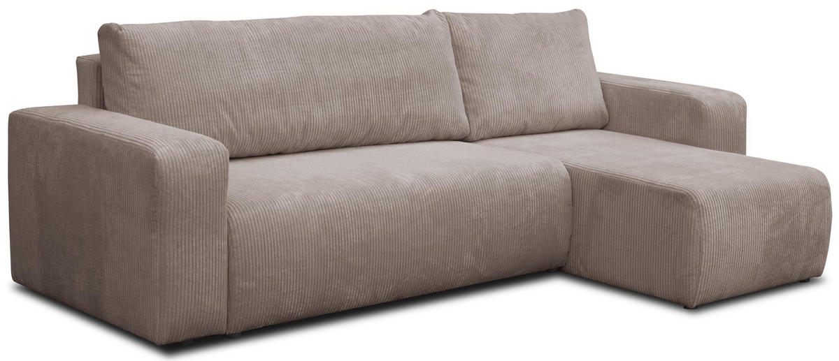 ECKSOFA LUNA mit Schlaffunktion und Bettkasten Cord-Stofff (Braun) - Braun, Textil (244/142cm) - VENASI MÖBEL