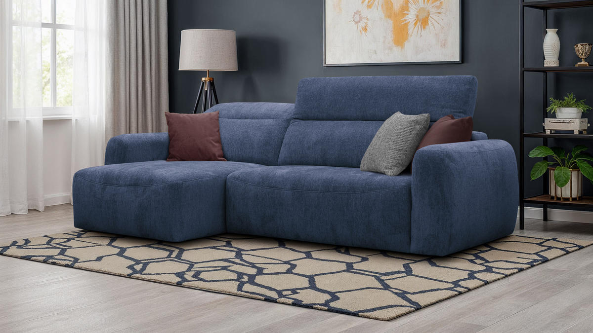 ECKSOFA NERO 4-Sitzer, dunkelblau - Schwarz/Dunkelblau, Holz/Textil (272/81/159cm) - Courtois Laville