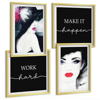 BILDER SET 4er Set - 50x50 cm & 40x60 cm Goldrahmen - Porträts von Frauen mit Lippen - Goldfarben, Kunststoff (50/50cm) - TULUP