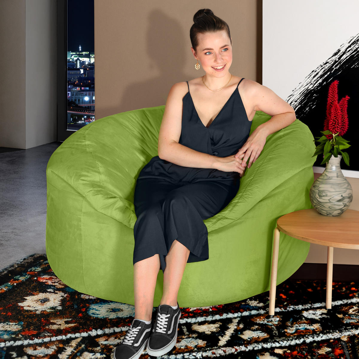RIESEN-SITZSACK XXL JUMBO Velours 4ft - Grün, Textil (120/70/120cm) - Green Bean
