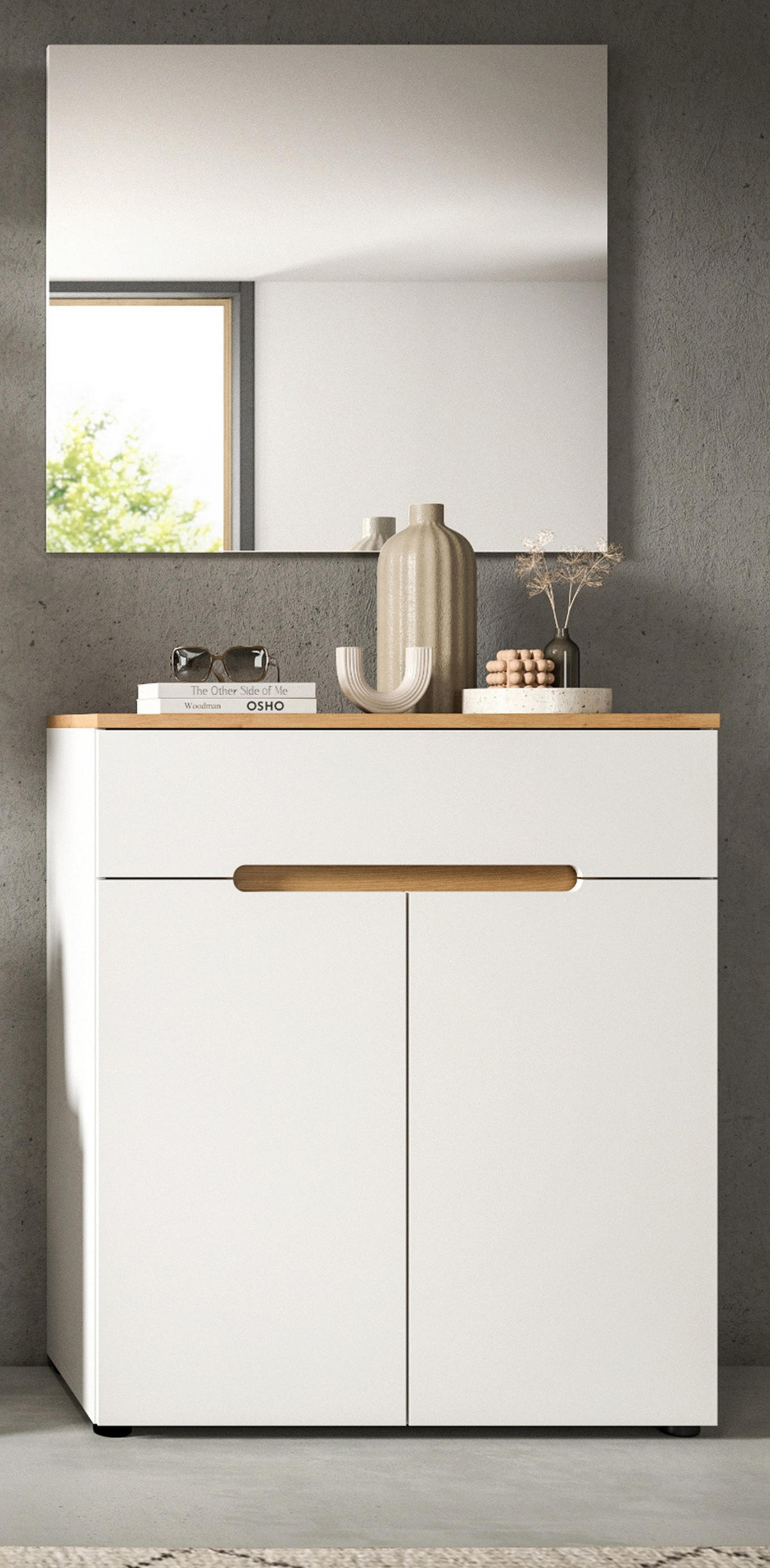 GARDEROBEN-SET weiß, Eiche Artisan 2-teilig, Flurkommode mit Soft-Close - Weiß, Glas/Holzwerkstoff (80/190/37cm) - Inn.Furn