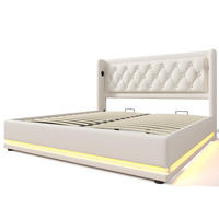 POLSTERBETT aus PU 160x200 cm Weiß mit Bettkasten, LED-Beleuchtung, USB-C und Federkernmatratze - Weiß, Leder (160/200cm) - IVMEU