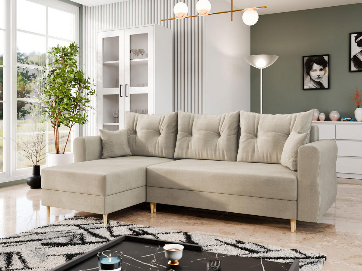 ECKSOFA Zako L - Beige/Naturfarben, Holz/Textil (238/138cm) - MIRJAN24