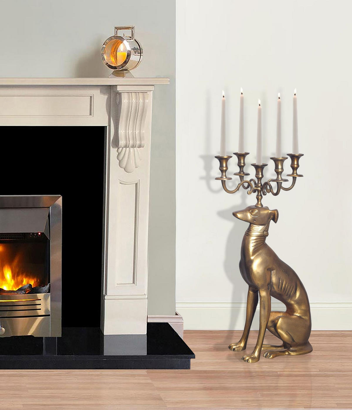 DEKOFIGUR Kerzenhalter Windhund Aluminium Gold 69 cm mit 5 Armen - Goldfarben, Textil (26/69/40cm) - KADIMA DESIGN