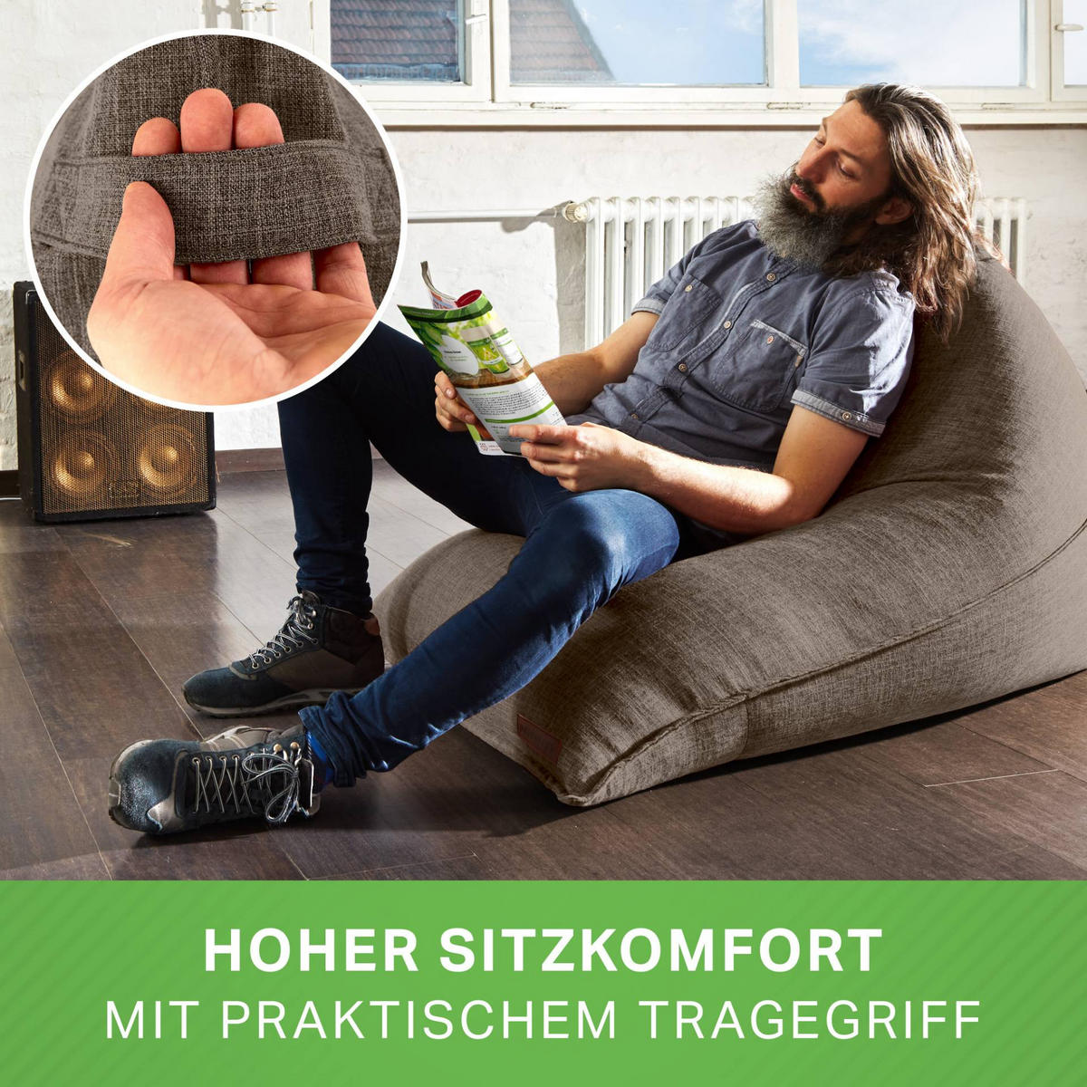 SITZSACK XXL Indoor 150x100x100cm - Braun, Textil (100/100/150cm) - Green Bean