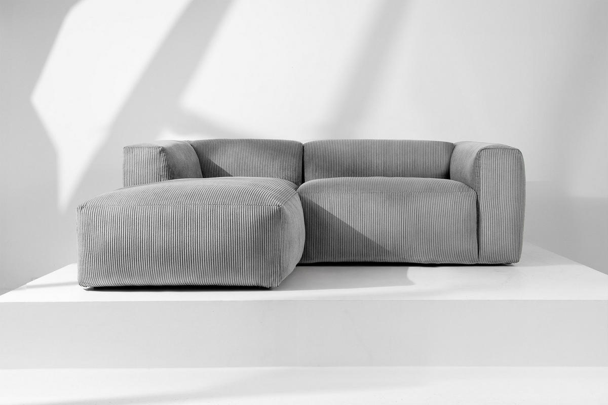ECKMODULSOFA-LINKS BUFFO 3/4 Sitzer mit extrem weicher Sitzfläche, Kordstoff, hellgrau - Hellgrau, Textil (237/180cm) - KONSIMO®